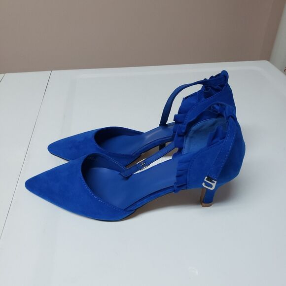 Shein Women's Royal Blue Pointed Toe Ankle Strap Sz 39 Faux Suede New W/O Box - Picture 10 of 11